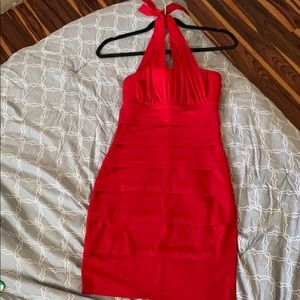 Red body con dress
